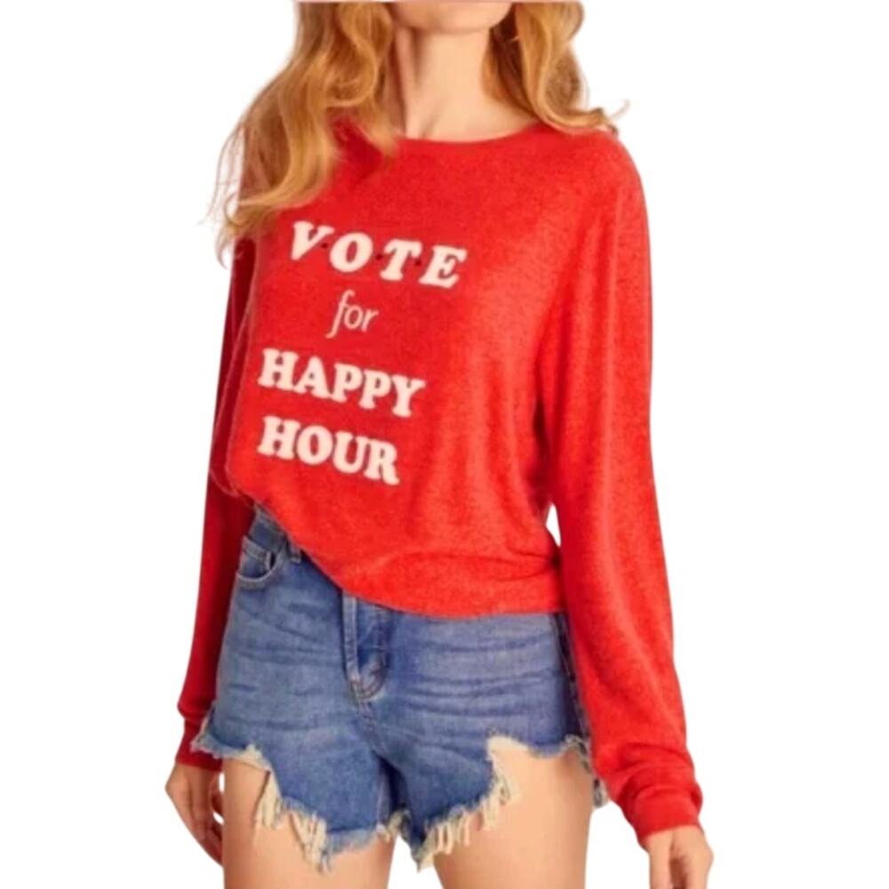 WILDFOX Baggy Beach Jumper Crew "Vote for Happy Hour" Small NWT*
